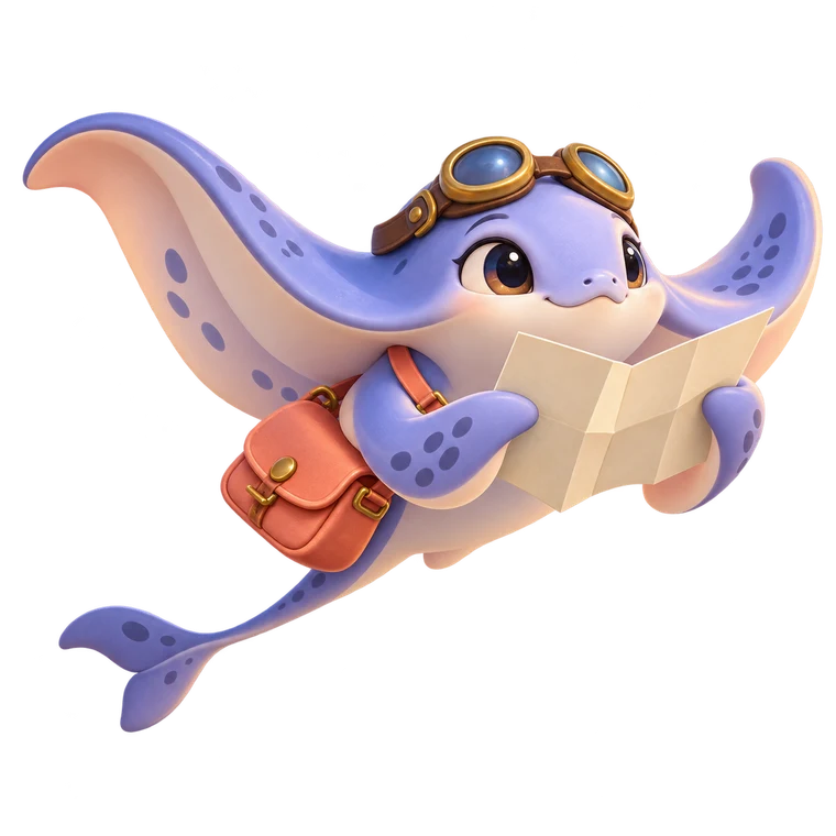 The lavender ray navigator keeps a folded route map ready.